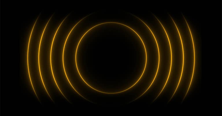OffPageSEO_6 • Andrew Roche SEO A series of glowing yellow concentric arcs radiate outward from a central circle on a black background, creating a symmetrical ripple or soundwave effect. The image evokes themes of energy, resonance, or digital signals.